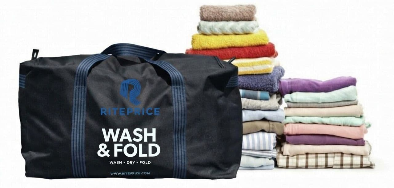 Clean folded clothes and bag
